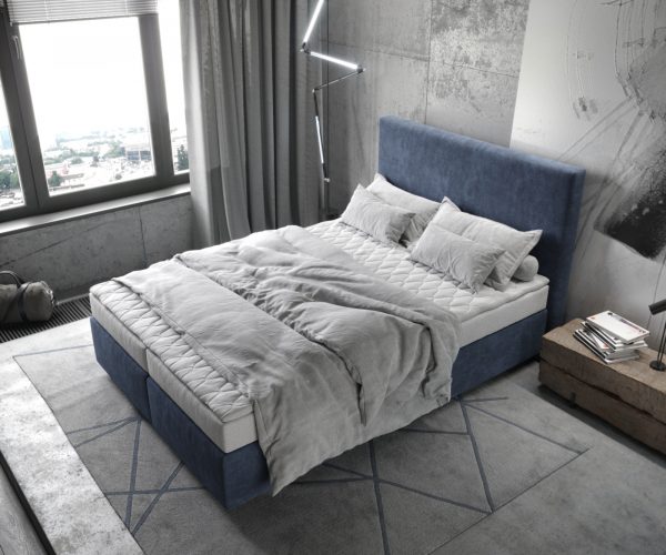 Postel Boxspring Dream-Well 140x200 cm mikrovlákno námořnické modré s matrací a topperem - Image 4