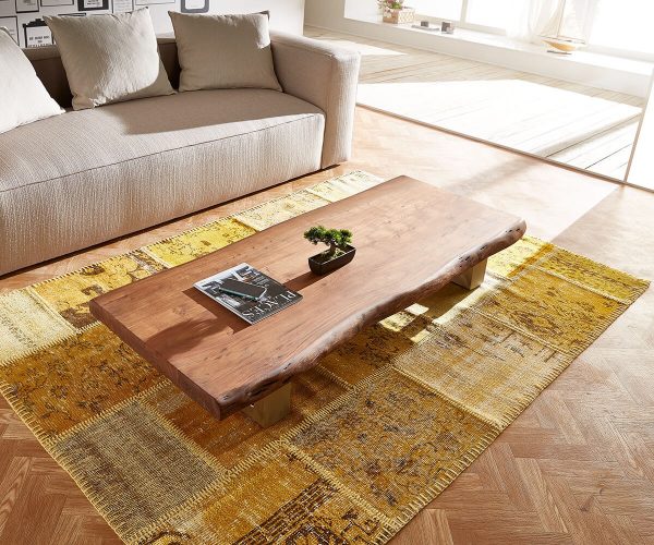 Konferenční stolek Live Edge 120x70 cm hnědá akácie tenká podnož nepravidelná hrana - Image 3