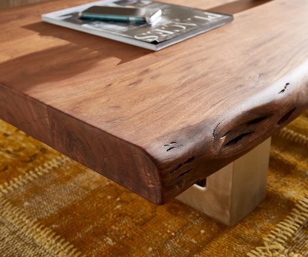 Konferenční stolek Live Edge 120x70 cm hnědá akácie tenká podnož nepravidelná hrana - Image 5