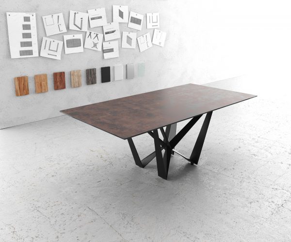 Jídelní stůl Edge 200x100 cm sklo hnědé vintage podnož plochá ocel černá