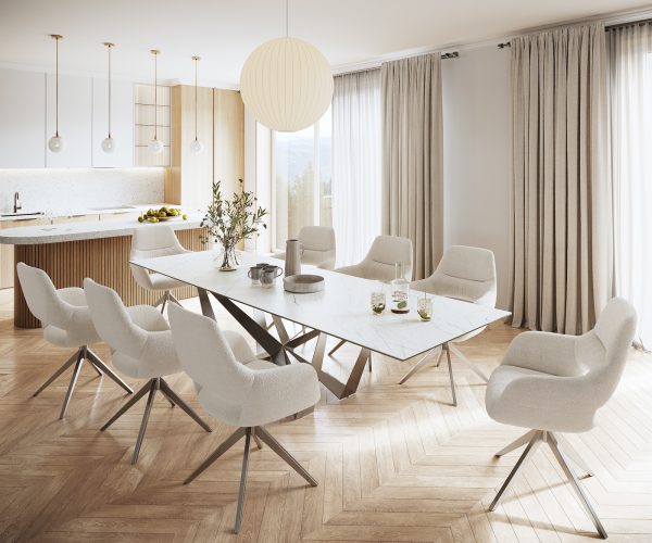 Jídelní stůl Edge 300x100cm Laminam® keramika bílá podnož plochá ocel stříbrná - Image 6