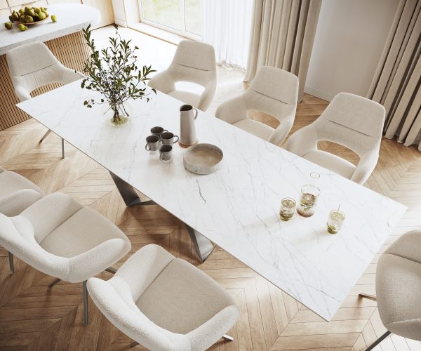 Jídelní stůl Edge 300x100cm Laminam® keramika bílá podnož plochá ocel stříbrná - Image 4