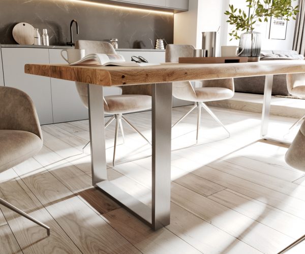Jídelní stůl Edge 240x100cm XL přírodní akácie nerezová ocel úzká - Image 5