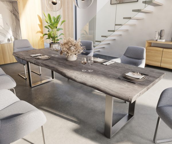 Jídelní stůl Edge 280x100cm XL platinová akácie nerezová ocel úzká