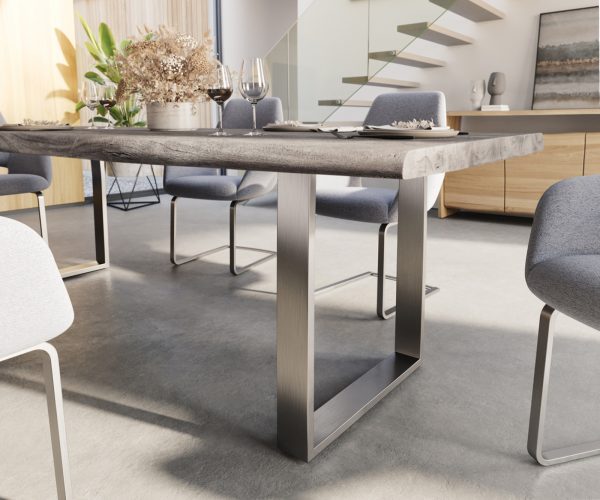 Jídelní stůl Edge 280x100cm XL platinová akácie nerezová ocel úzká - Image 5