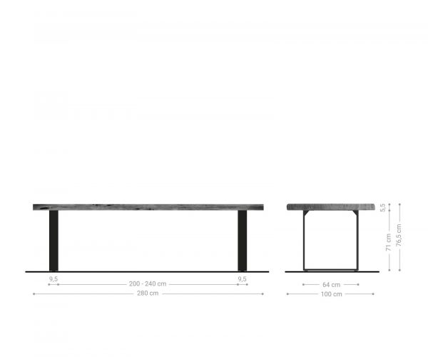Jídelní stůl Edge 280x100cm XL platinová akácie nerezová ocel úzká - Image 7