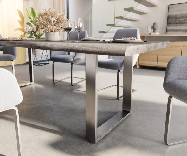 Jídelní stůl Edge 240x100cm XL platinová akácie nerezová ocel úzká - Image 5