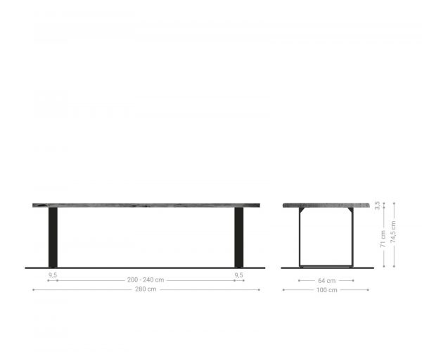 Jídelní stůl Edge 280x100cm platinová akácie nerezová ocel úzká - Image 7