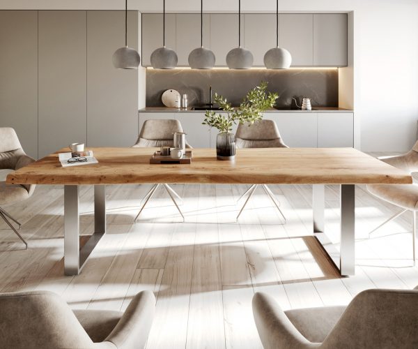 Jídelní stůl Edge 280x100cm XL akácie přírodní nerezová ocel úzká - Image 2