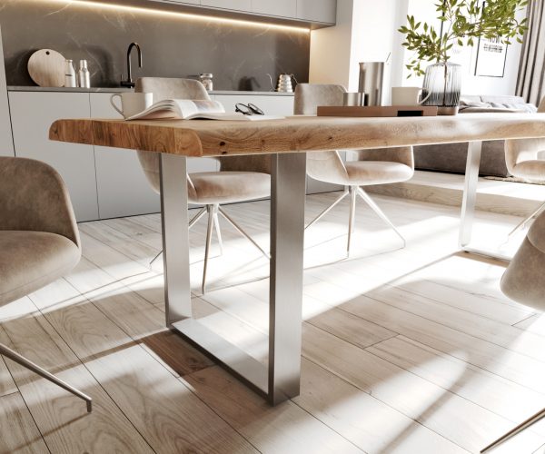 Jídelní stůl Edge 280x100cm XL akácie přírodní nerezová ocel úzká - Image 5