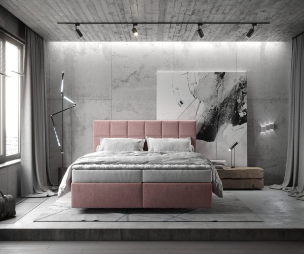 Postel Boxspring Dream-Fine 160x200 cm mikrovlákno růžový s matrací a topperem - Image 2