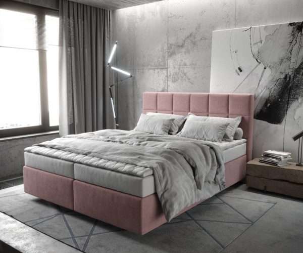 Postel Boxspring Dream-Fine 160x200 cm mikrovlákno růžový s matrací a topperem