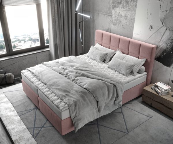 Postel Boxspring Dream-Fine 160x200 cm mikrovlákno růžový s matrací a topperem - Image 4