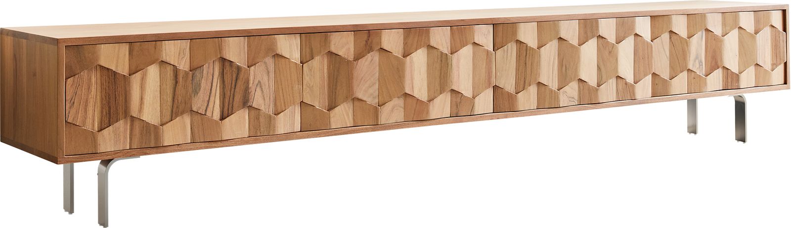 TV stolek Fevo 220 cm akácie přírodní 4 dvířka L-podnož - Obrázek 6