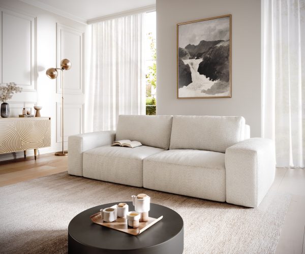 Velká pohovka Lanzo D 250x105 cm bouclé krémově bílá