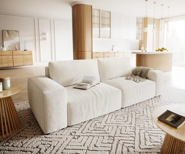 Velká pohovka Lanzo XL 270x125 cm bouclé smetanovo-bílá
