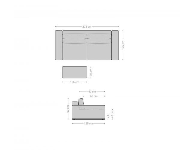 Velká pohovka Lanzo XL 270x125 cm manšestr stříbrnošedá s podnožkou - Image 7
