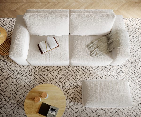 Velká pohovka Lanzo XL 270x125 cm bouclé smetanovo-bílá s taburetem - Image 5