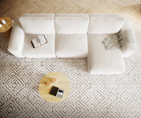 Rohová pohovka Lanzo XL 380x175 cm bouclé krémovo-bílá variabilní lenoška - Image 5