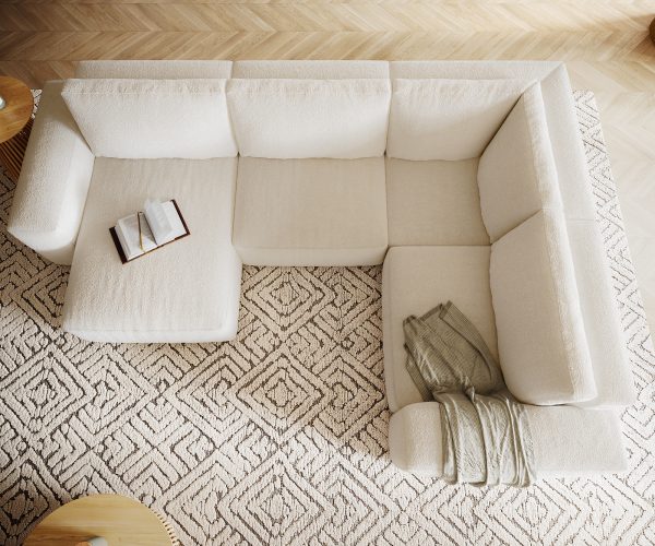 Pohovka ve tvaru "U" Lanzo XL 370x260 cm bouclé krémovo-bílá variabilní lenoška - Image 5