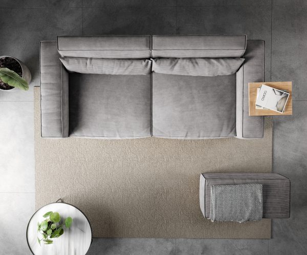 Velká pohovka Sirpio D 250x105 cm manšestr stříbrnošedá s taburetem - Image 6
