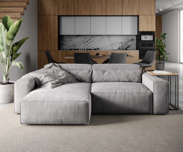 Rohová pohovka Sirpio D 250x155 cm manšestr stříbrnošedá variabilní lenoška - Image 2