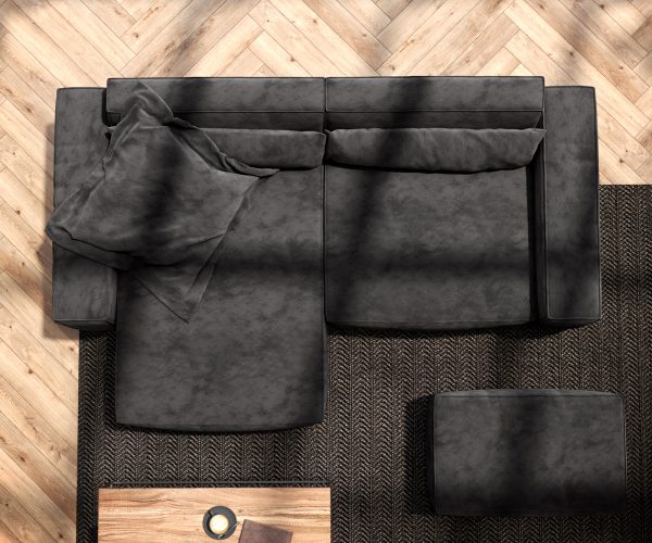 Rohová pohovka Sirpio D 250x155 cm mikrovlákno černá variabilní lenoška s taburetem - Image 6