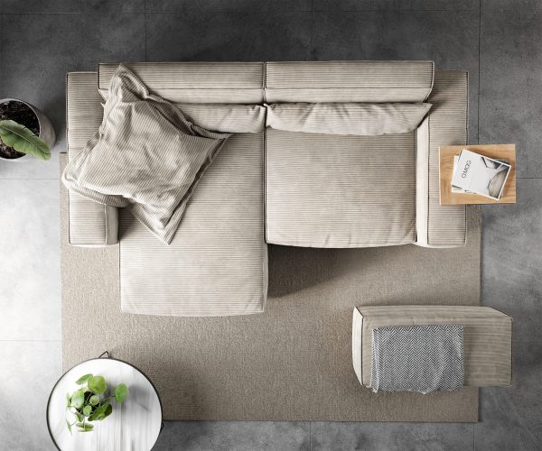 Rohová pohovka Sirpio D 250x155 cm manšestr béžová variabilní lenoška s taburetem - Image 6