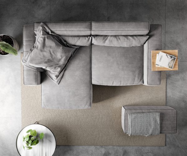 Rohová pohovka Sirpio D 250x155 cm manšestr stříbrnošedá variabilní lenoška s taburetem - Image 6