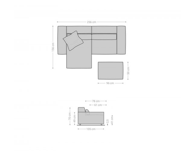 Rohová pohovka Sirpio D 250x155 cm manšestr stříbrnošedá variabilní lenoška s taburetem - Image 7