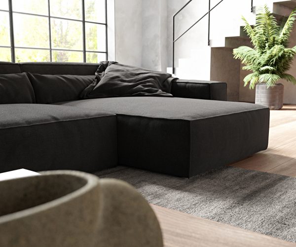 Rohová pohovka Sirpio D 340x155 cm mikrovlákno černá variabilní lenoška - Image 6