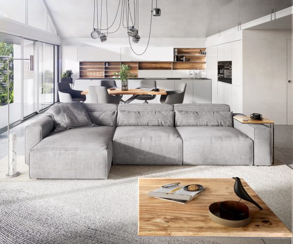 Rohová pohovka Sirpio D 340x155 cm manšestr stříbrnošedá variabilní lenoška - Image 2