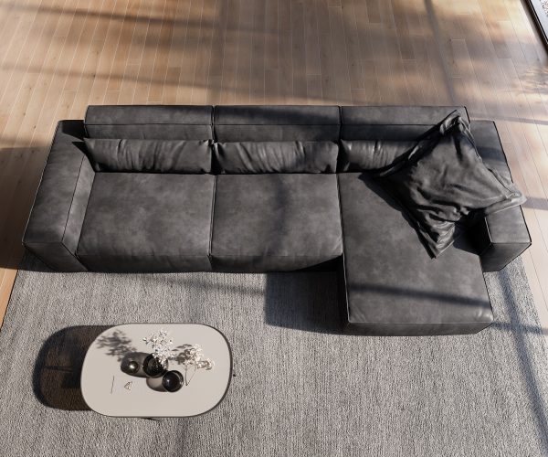 Rohová pohovka Sirpio D 340x155 cm imitace kůže antracitová vintage variabilní lenoška - Image 4