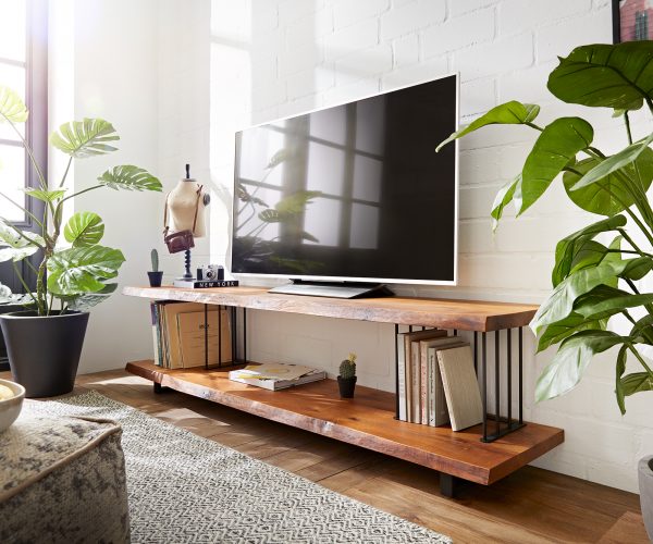 TV stolek Willibald 200x47x53 cm přírodní ořech kov černý