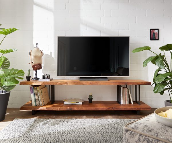 TV stolek Willibald 200x47x53 cm přírodní ořech kov černý - Image 2