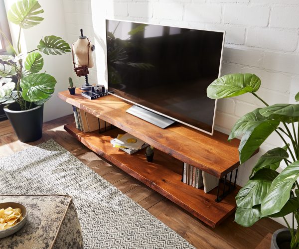 TV stolek Willibald 200x47x53 cm přírodní ořech kov černý - Image 4