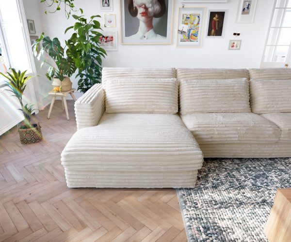 Pohovka ve tvaru U Isla 430x225 plyšový manšestr béžová pravá - Image 5