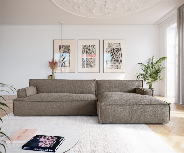 Rohová pohovka Basit 335x160 cm bouclé taupe lenoška pravá - Image 2