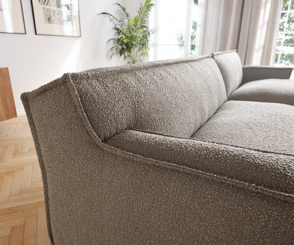Rohová pohovka Basit 335x160 cm bouclé taupe lenoška pravá - Image 6