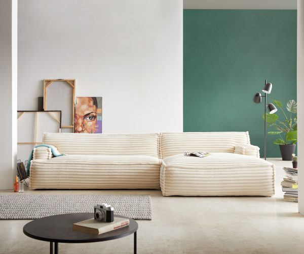 Rohová pohovka Basit 335x160 cm plyšový manšestr béžová pravá - Image 2