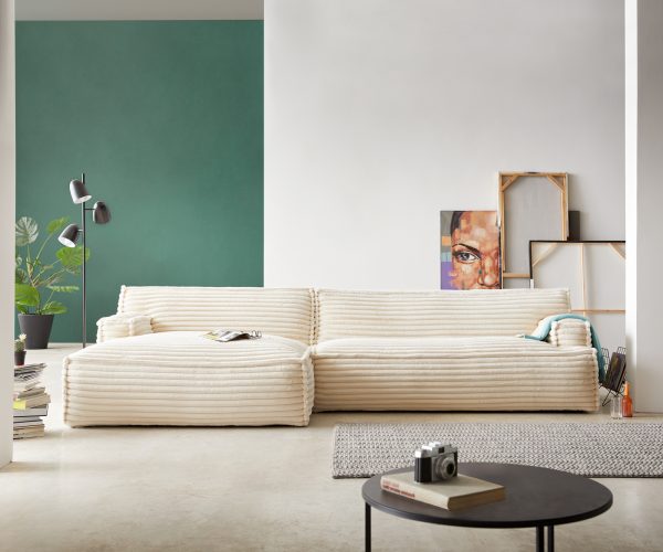Rohová pohovka Basit 335x160 cm plyšový manšestr béžová levá - Image 2