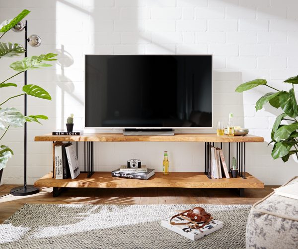 TV stolek Willibald 200x45 cm přírodní dub kov černý - Image 2