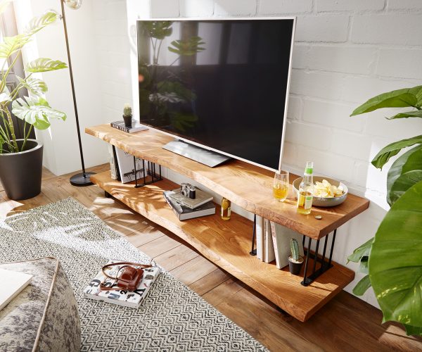TV stolek Willibald 200x45 cm přírodní dub kov černý - Image 4