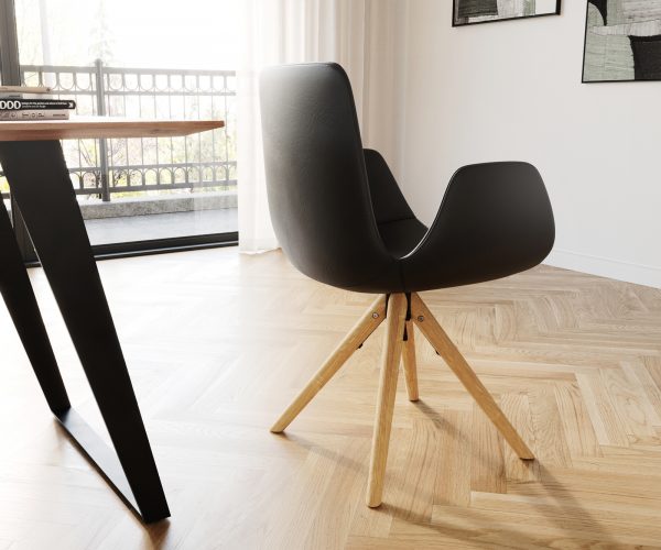 Jídelní židle Ilia-Flex dřevěná podnož pravá kůže černá - Image 3