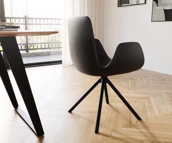Jídelní židle Ilia-Flex křížová podnož kulatá otočná černá pravá kůže černá - Image 3