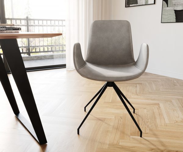 Jídelní židle Ilia-Flex křížová podnož kulatá otočná černá samet šedý - Image 2