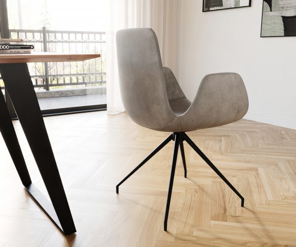 Jídelní židle Ilia-Flex křížová podnož kulatá otočná černá samet šedý - Image 3