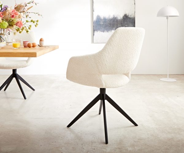 Otočná židle Yago-Flex XL s područkami křížová podnož široká černá bouclé bílá 360° - Image 3