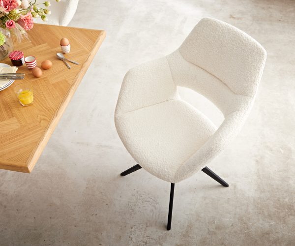 Otočná židle Yago-Flex XL s područkami křížová podnož široká černá bouclé bílá 360° - Image 4