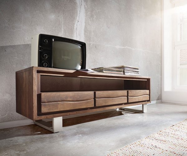 TV stolek Live Edge 146 cm akácie hnědá 3 zásuvky 1 přihrádka